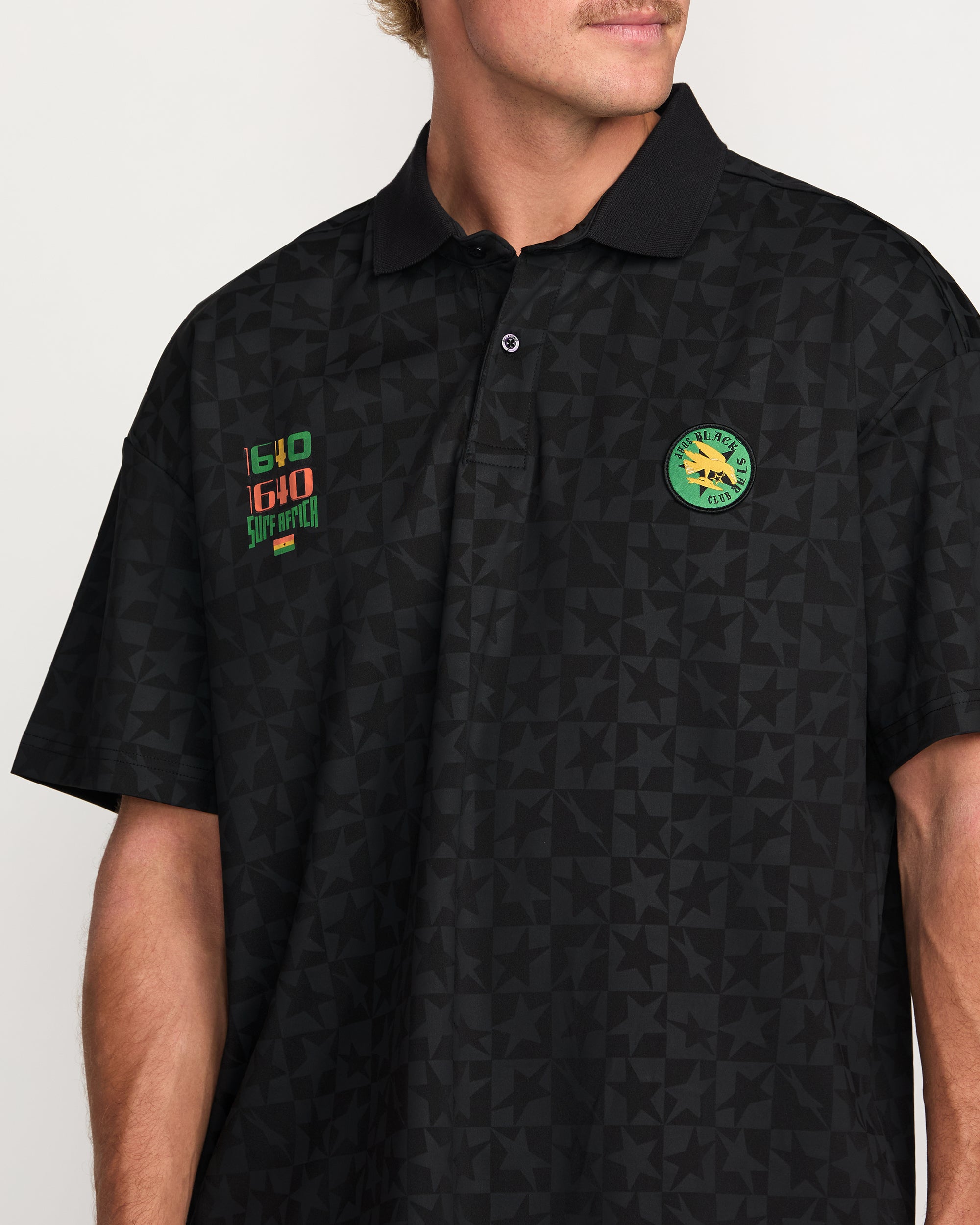 Billabong x Mami Wata Black Star Surf Club Short Sleeve Polo Shirt - Black - Image 2