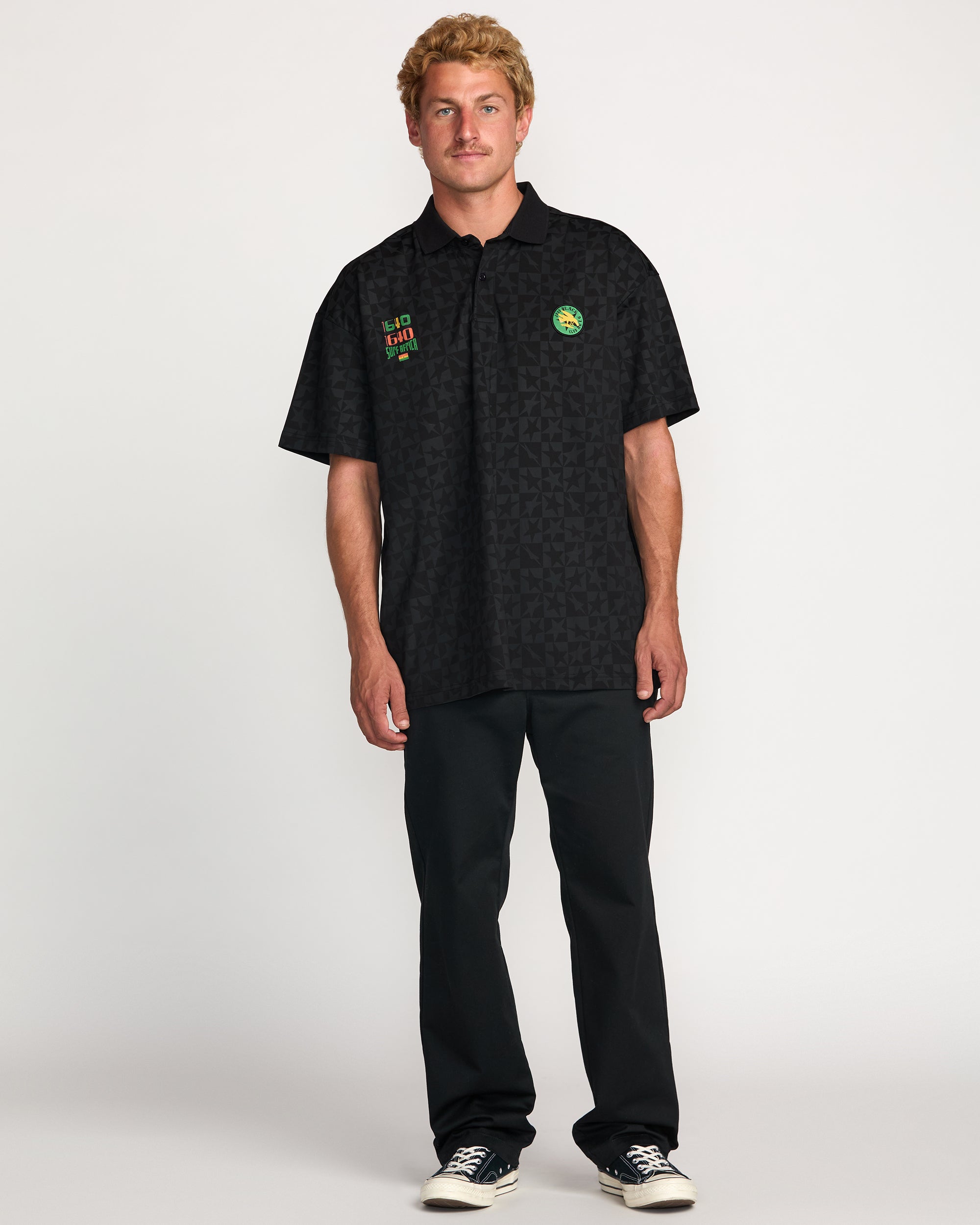 Billabong x Mami Wata Black Star Surf Club Short Sleeve Polo Shirt - Black - Image 3