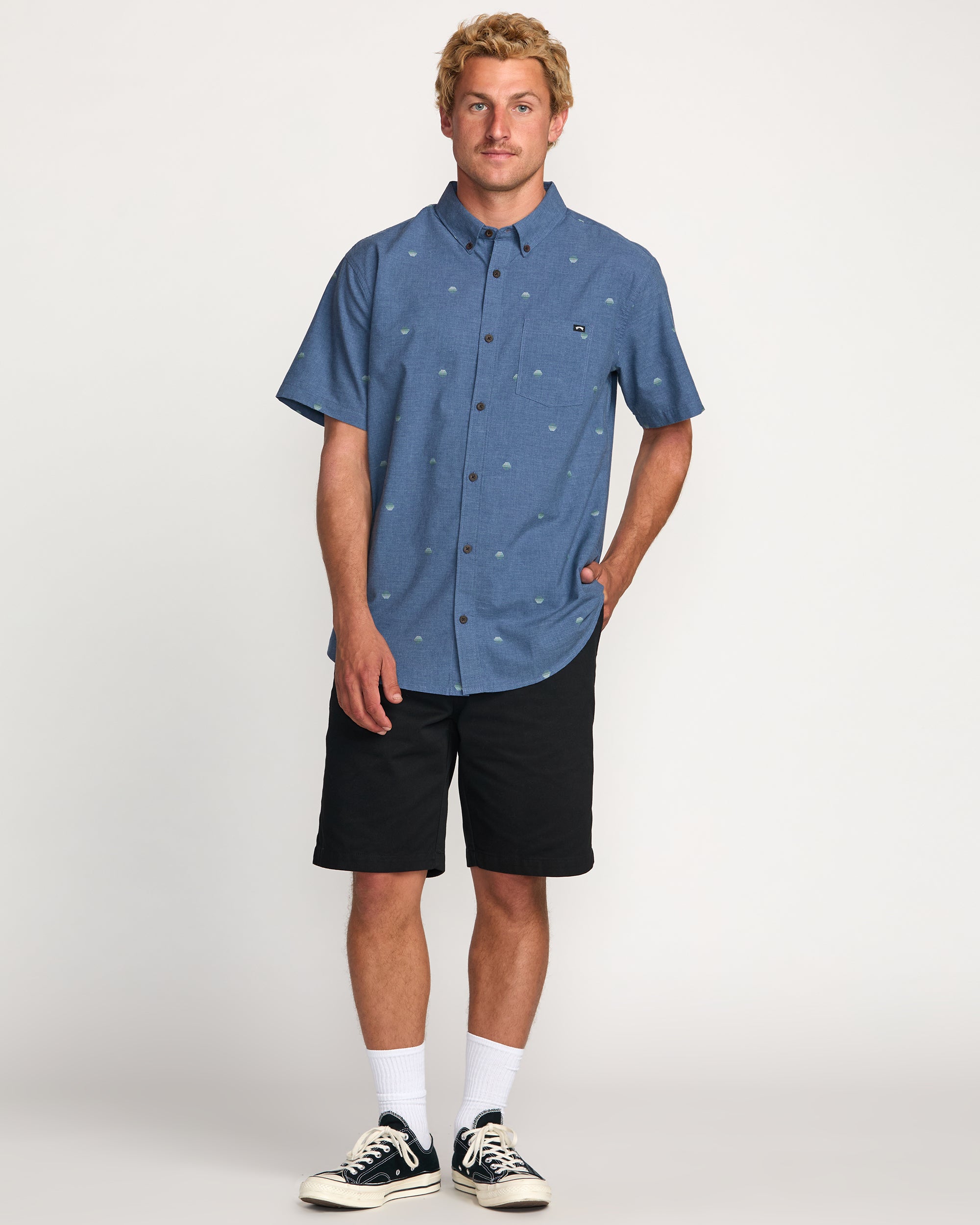 All Day Jacquard Short Sleeve Shirt - Deep Blue - Image 5
