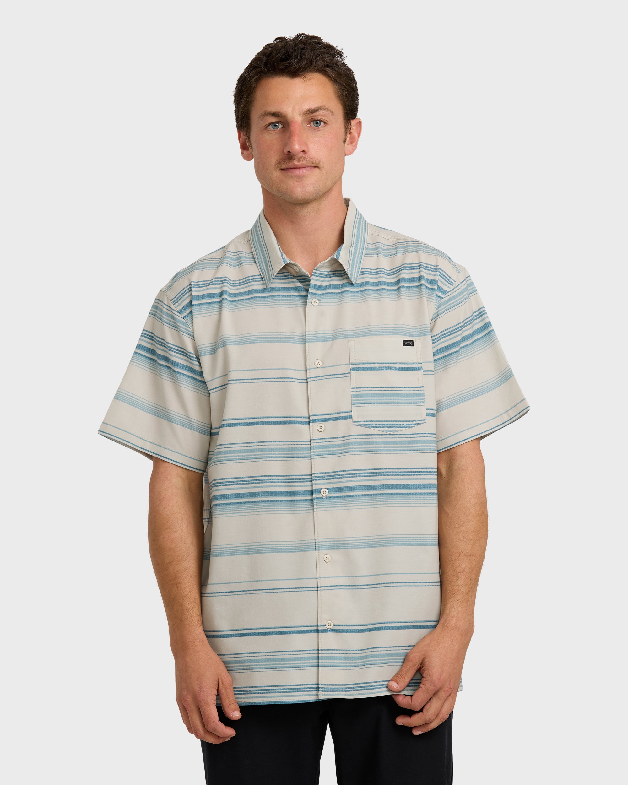 All Day Stripe Short Sleeve Shirt - Dusty Blue