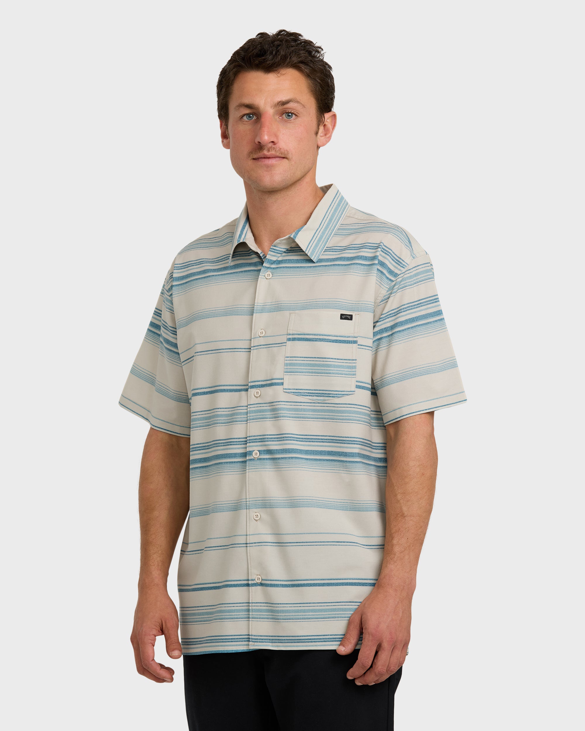 All Day Stripe Short Sleeve Shirt - Dusty Blue - Image 2