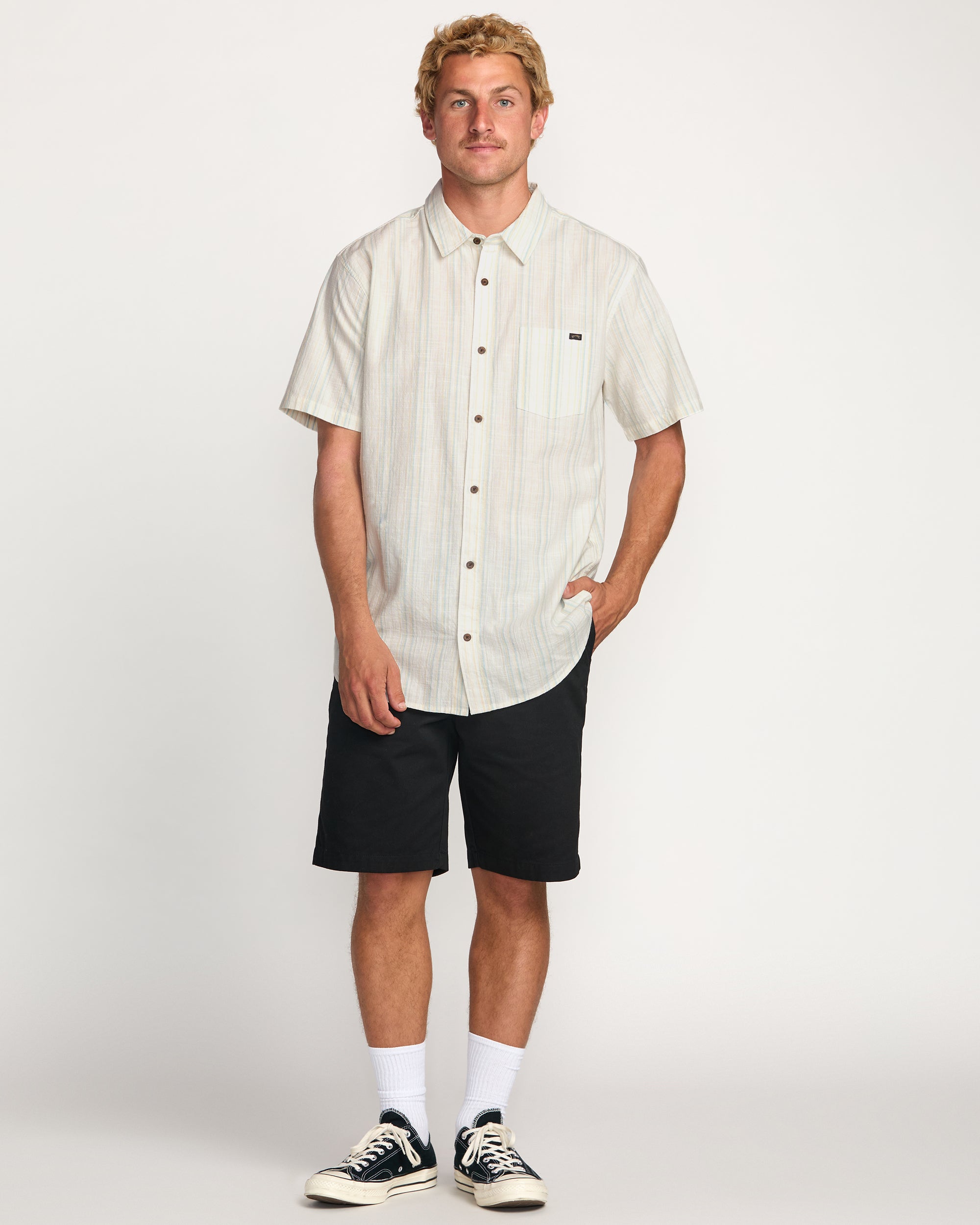 All Day Stripe Short Sleeve Shirt - Off White - Image 5