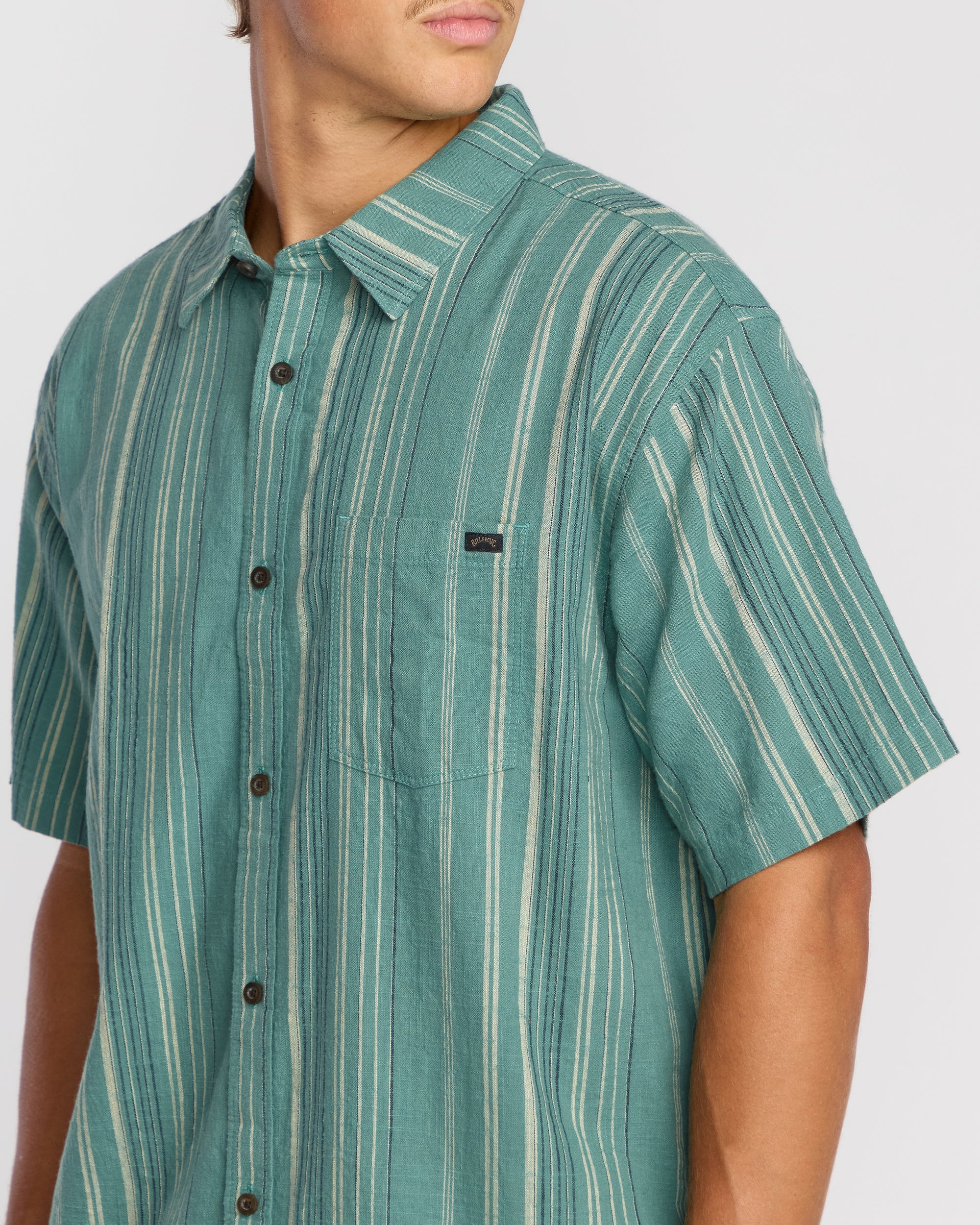 All Day Stripe Short Sleeve Shirt - Sage Green - Image 5