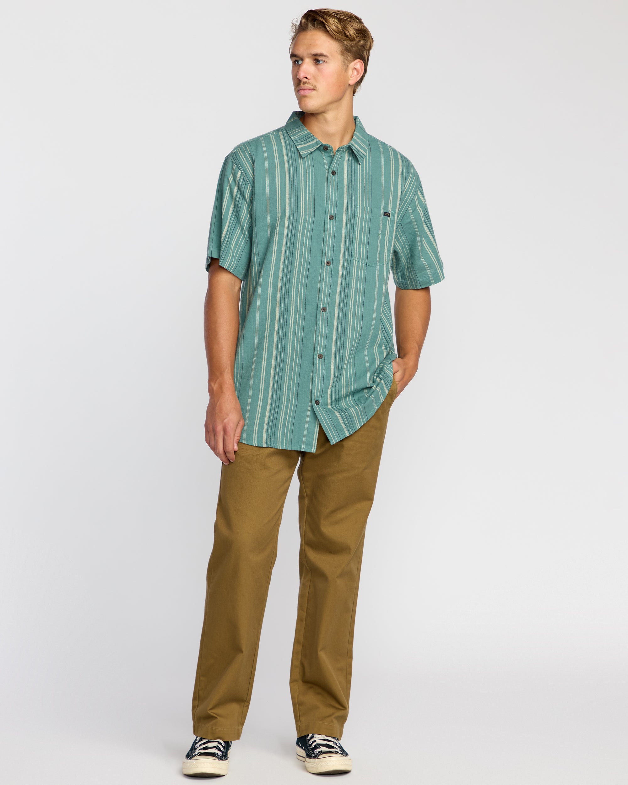 All Day Stripe Short Sleeve Shirt - Sage Green - Image 4
