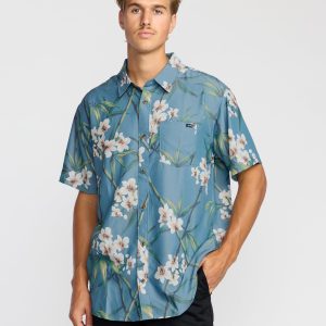Sundays Lounge Short Sleeve Shirt - Steel Blue