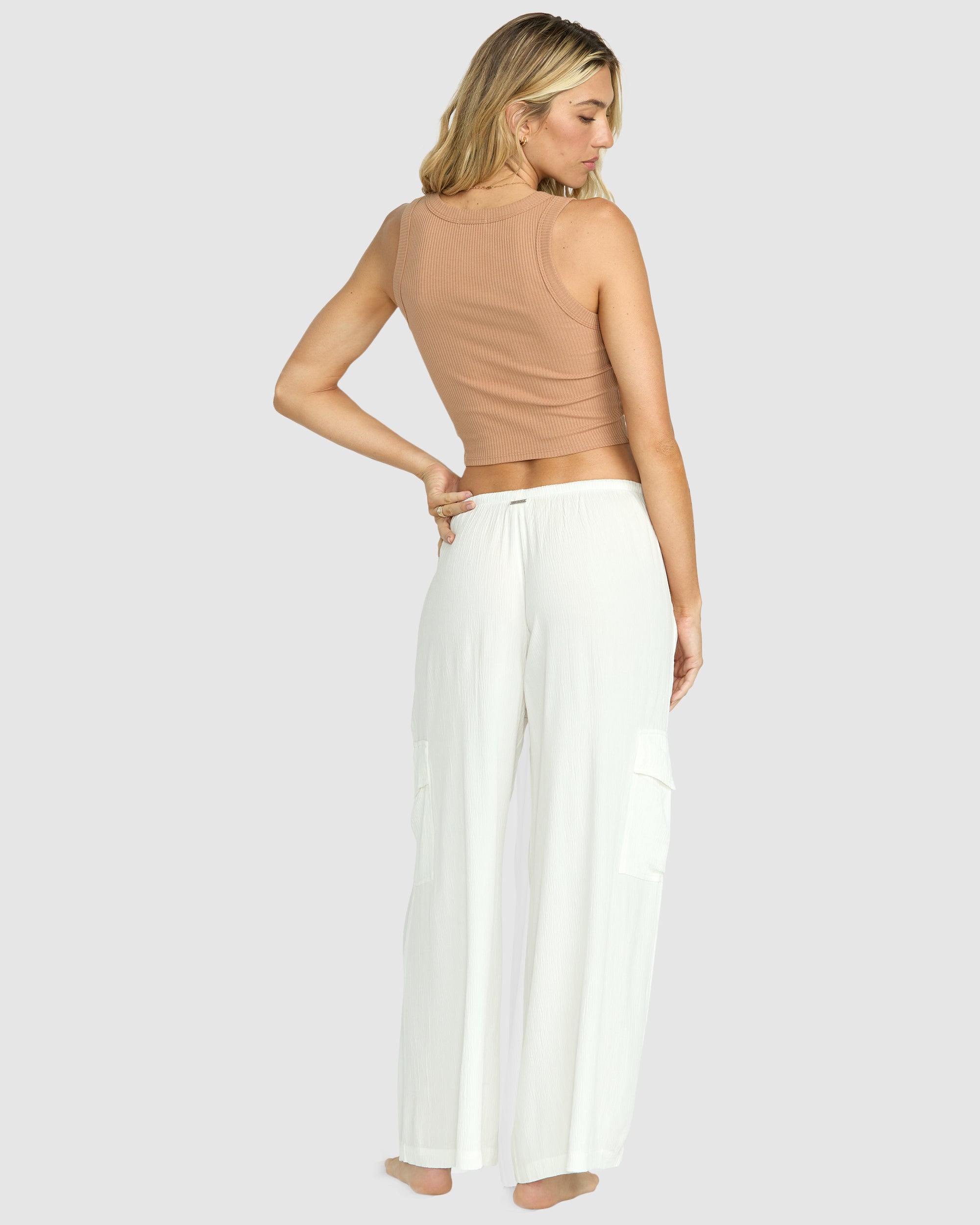 Beach Babe Cargo Elastic Waist Pants - Salt Crystal - Image 2