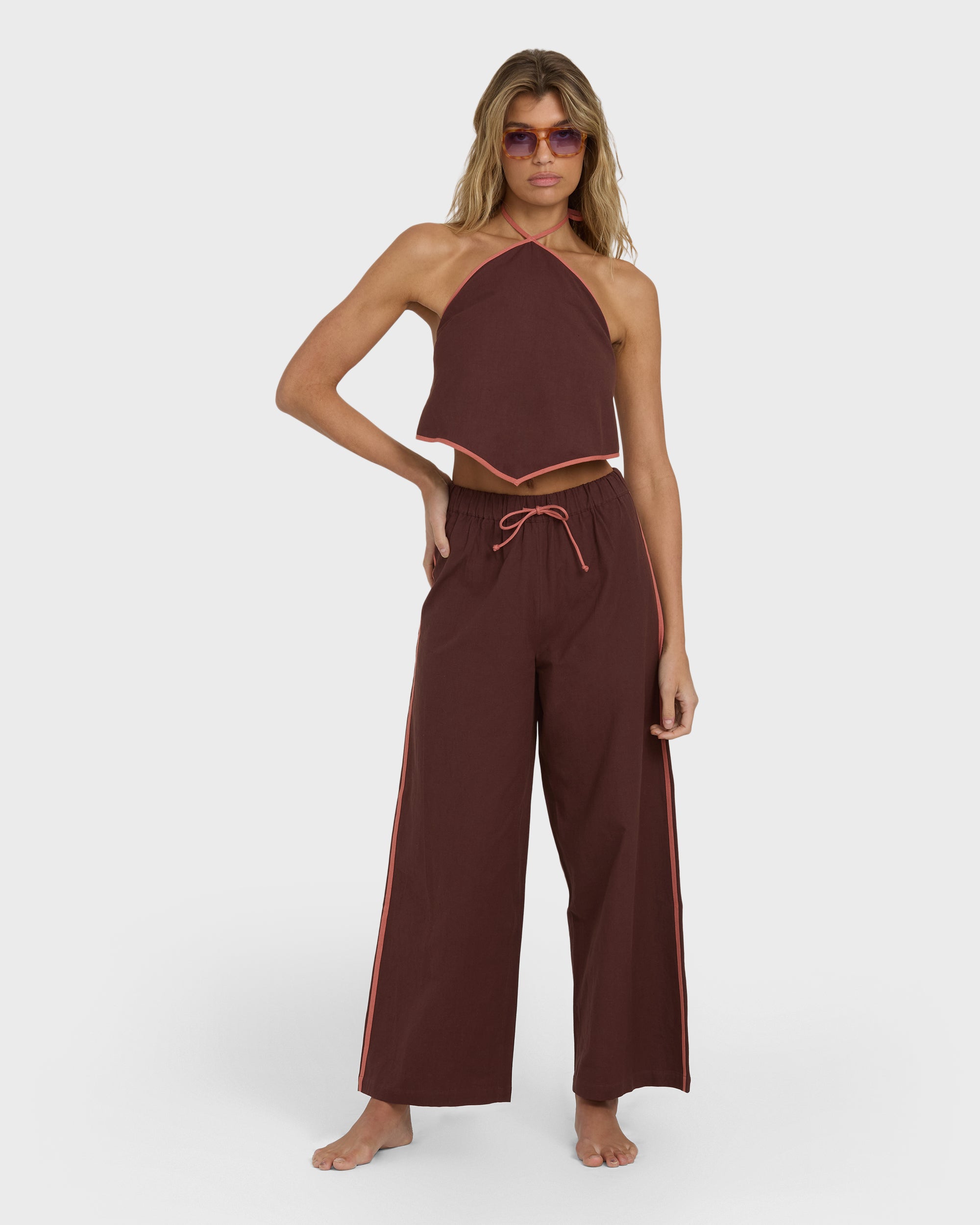 Double Take Elastic Waist Pants - Teak - Image 2