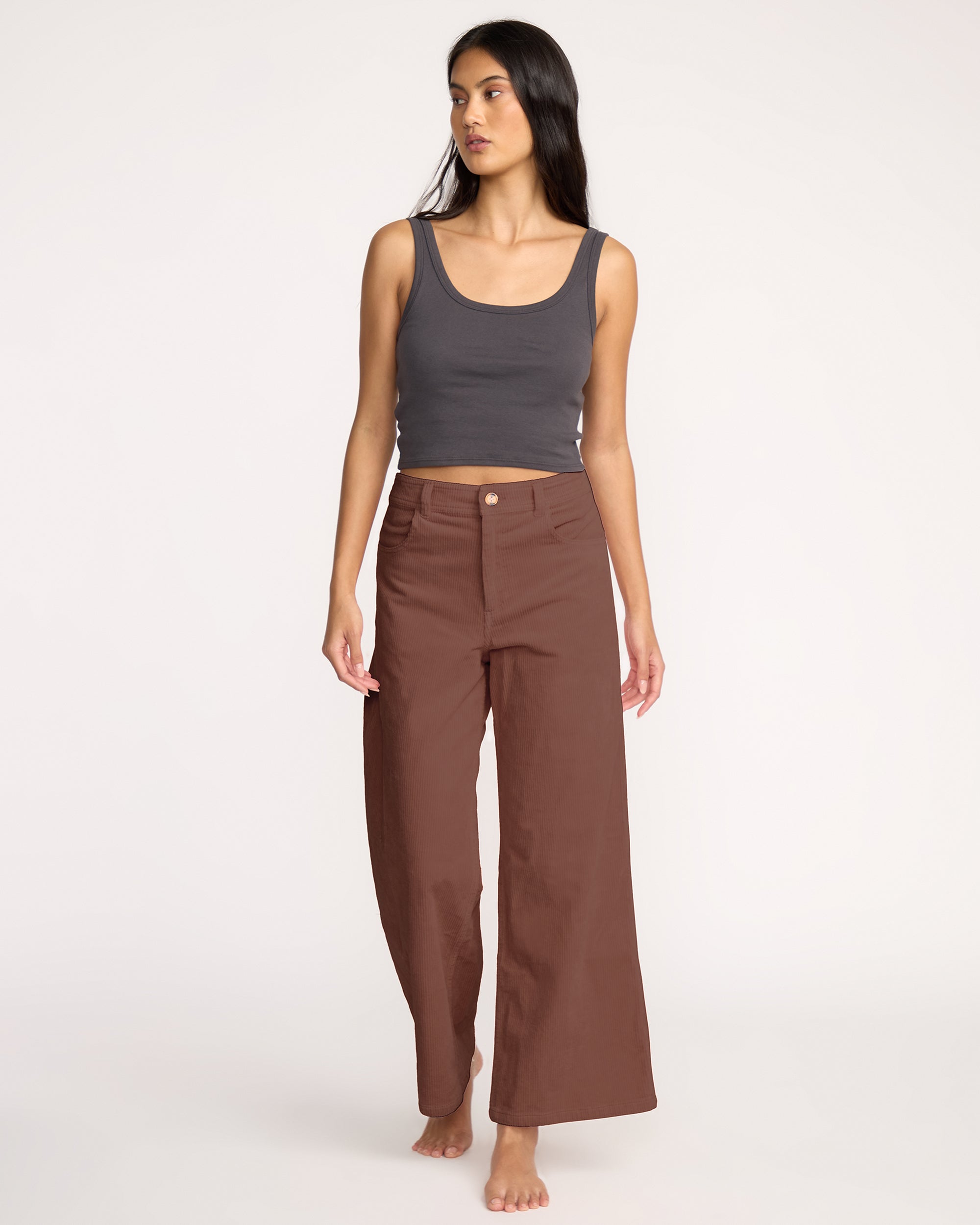 Free Fall High-Waist Cord Pants - Espresso