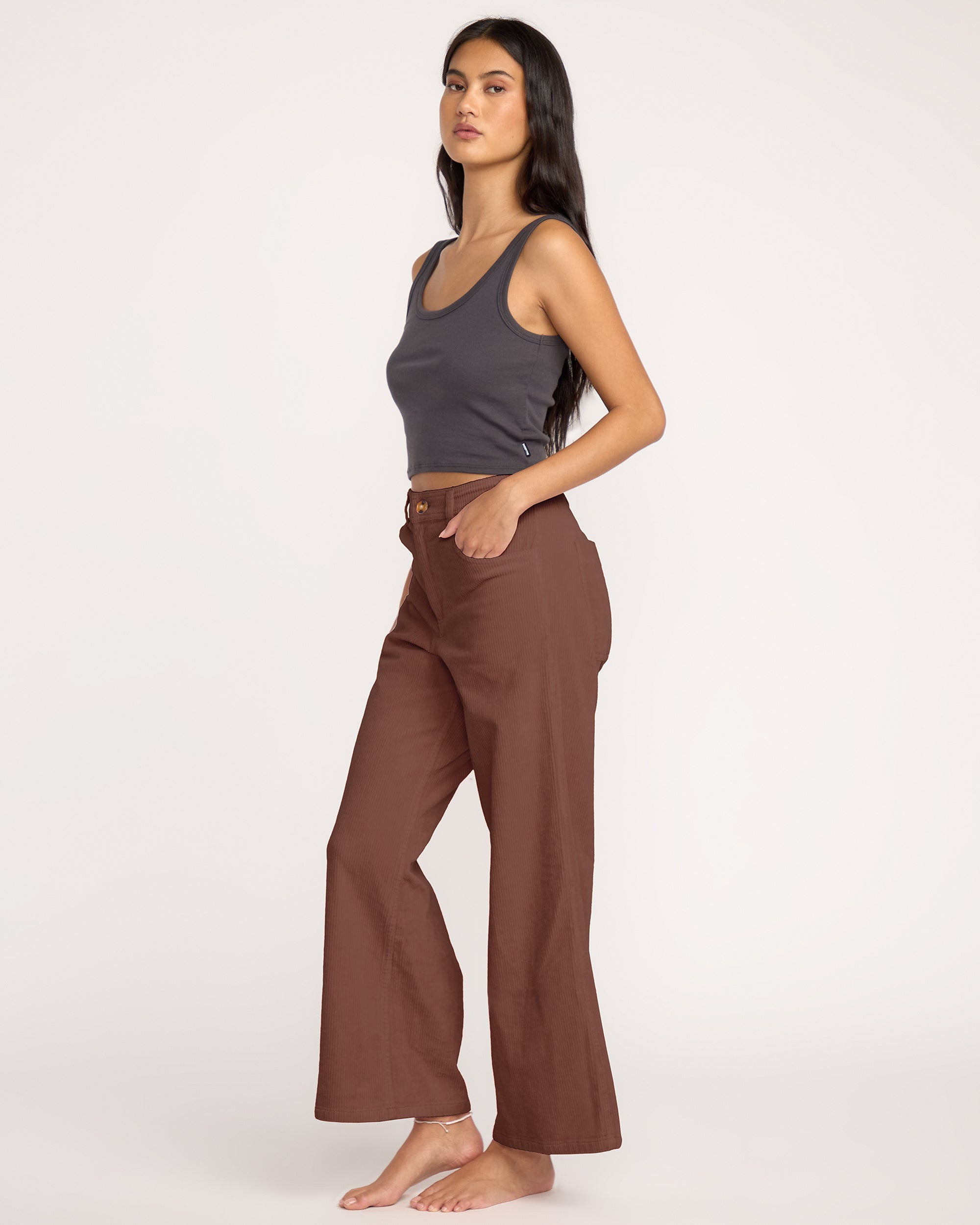 Free Fall High-Waist Cord Pants - Espresso - Image 3