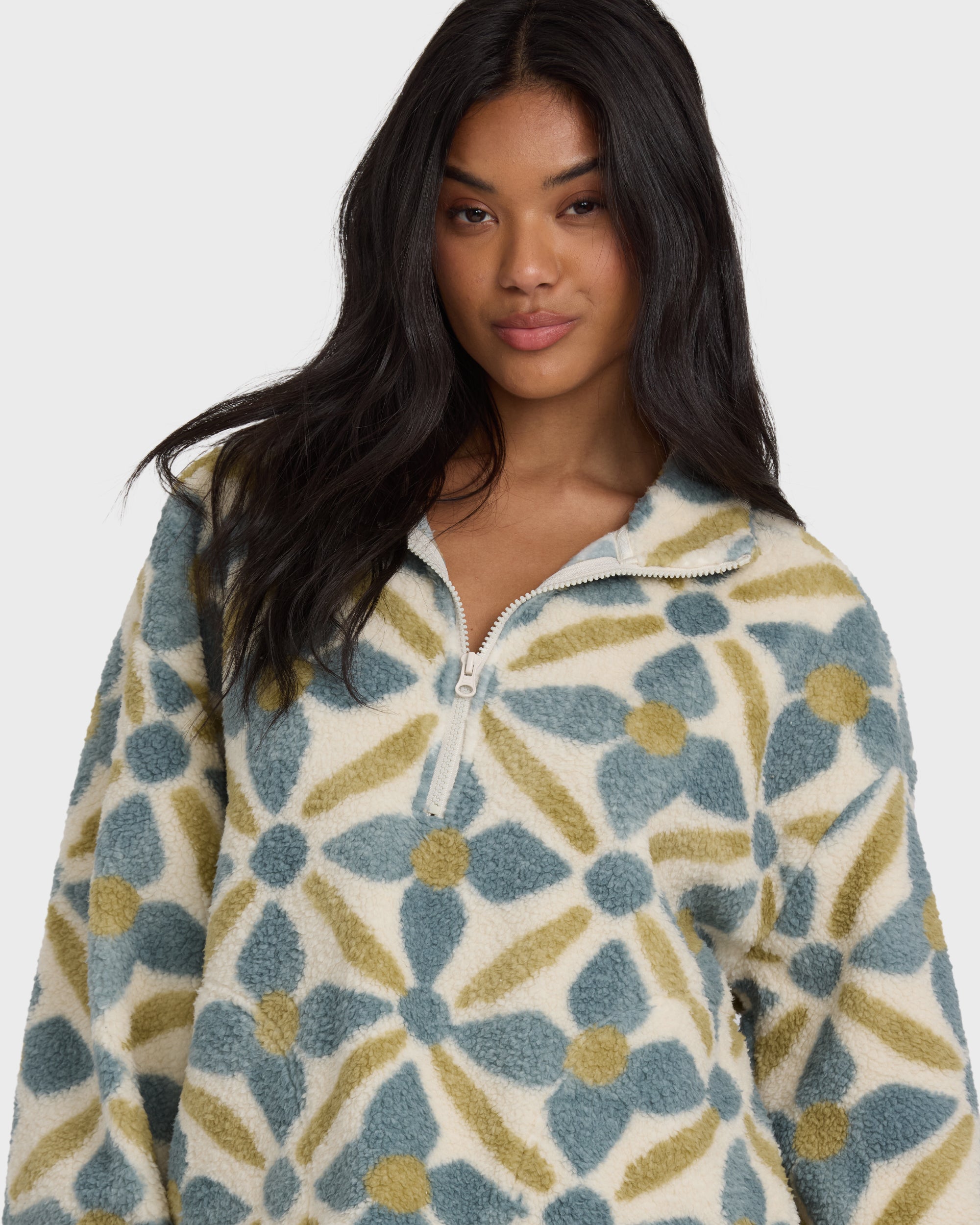 All The Time Sherpa Half Zip Sweatshirt - Mineral Blue - Image 2