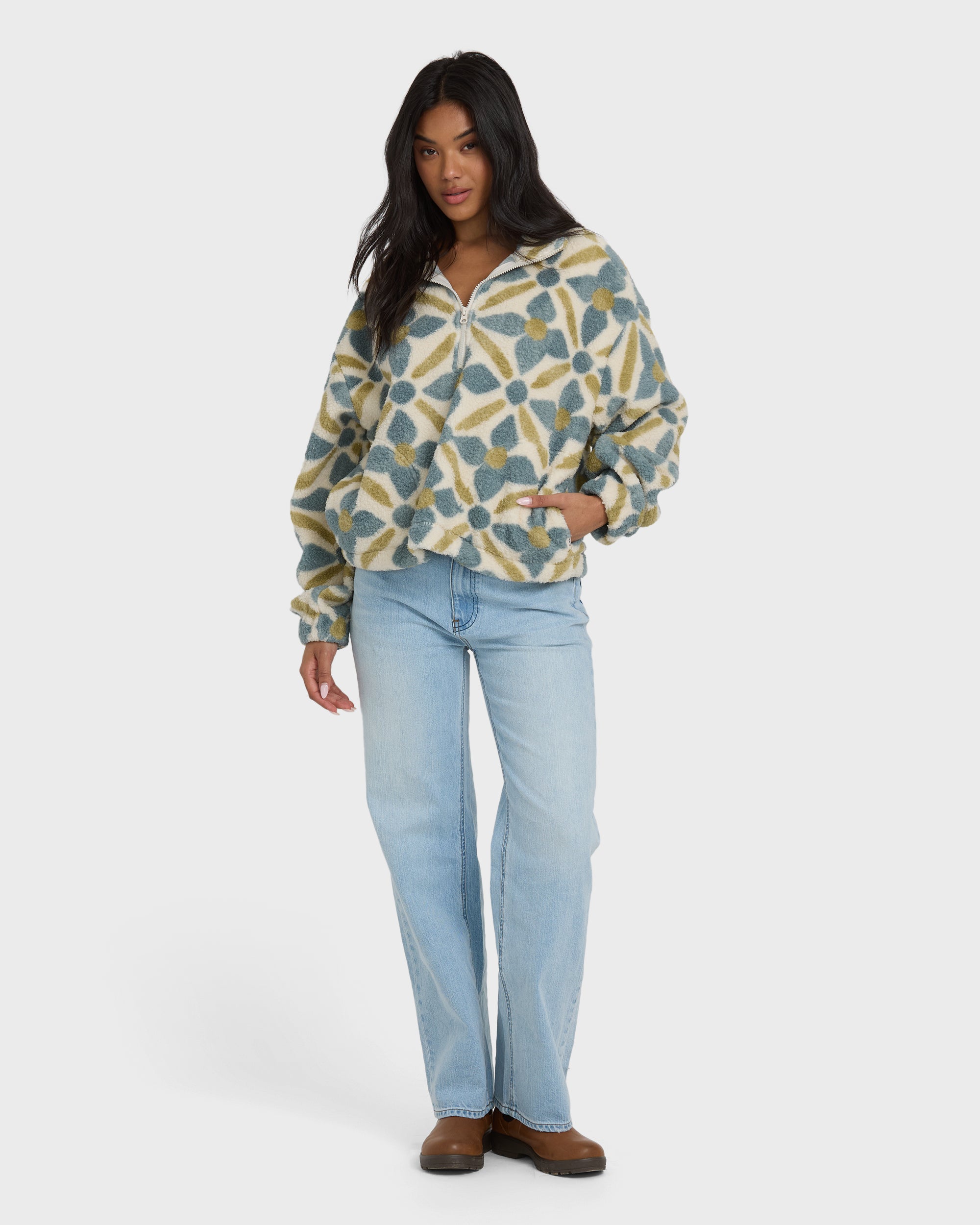 All The Time Sherpa Half Zip Sweatshirt - Mineral Blue - Image 3