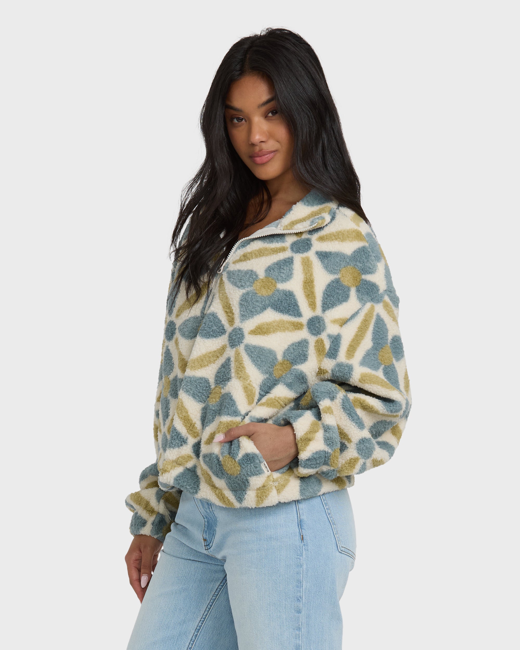 All The Time Sherpa Half Zip Sweatshirt - Mineral Blue - Image 4