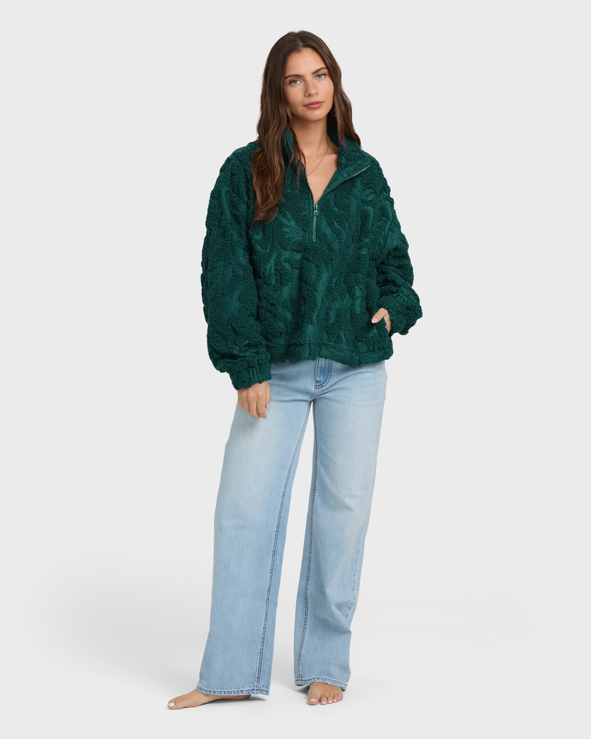 All The Time Sherpa Half Zip Sweatshirt - Spruce Green - Image 3