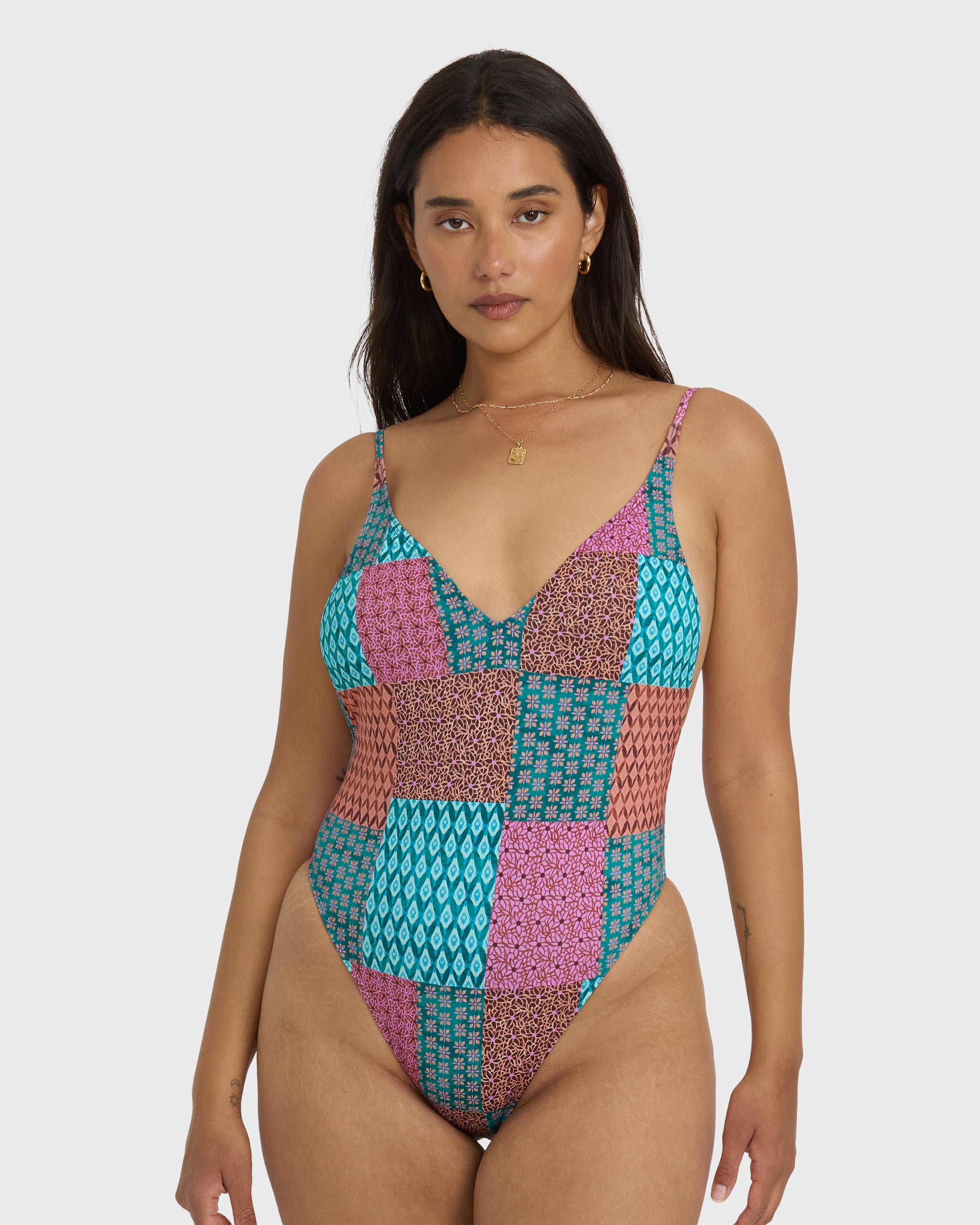 Patch It Up Deep V One-piece Swimsuit - Multi - Image 7