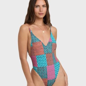 Patch It Up Deep V One-piece Swimsuit - Multi
