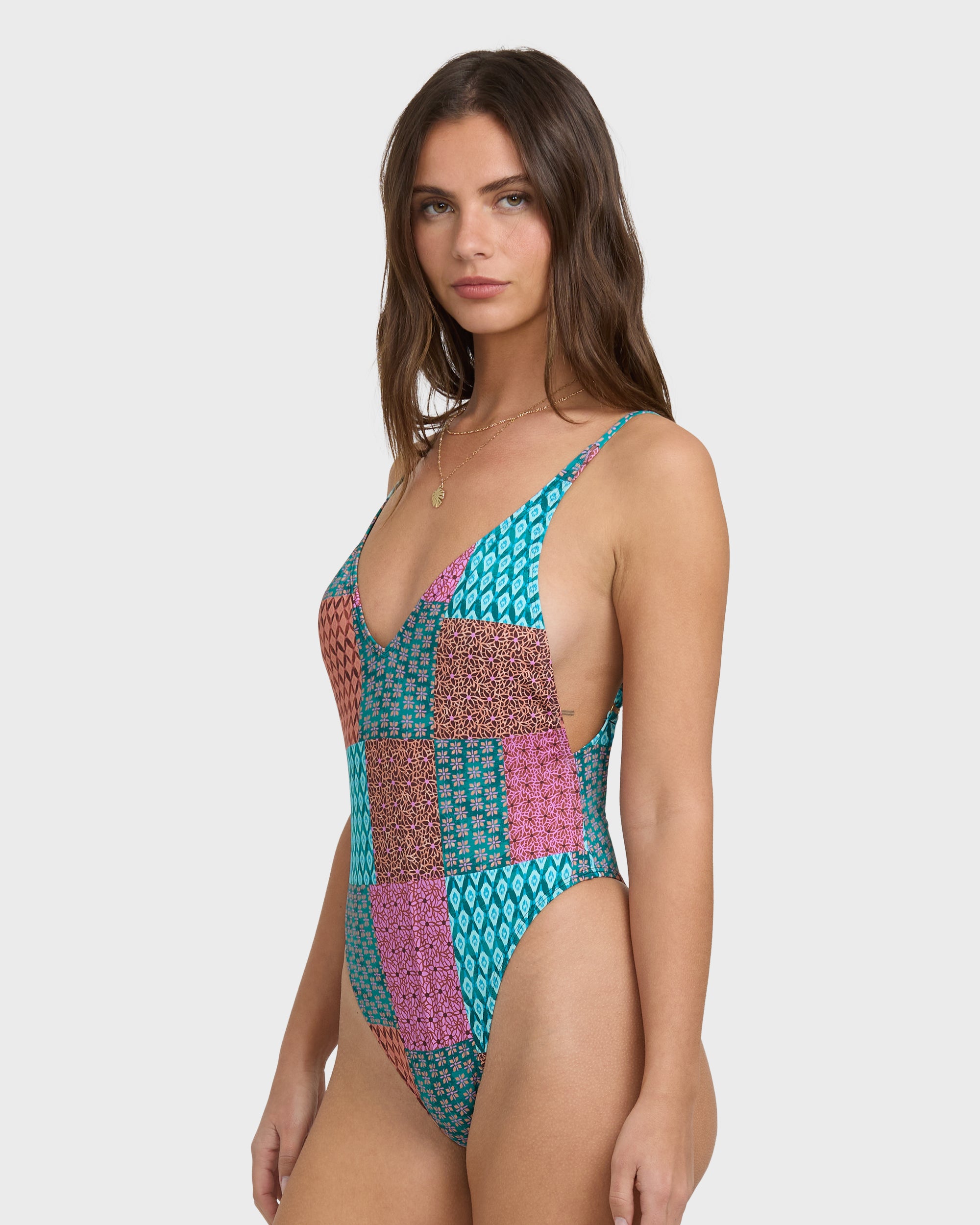 Patch It Up Deep V One-piece Swimsuit - Multi - Image 3
