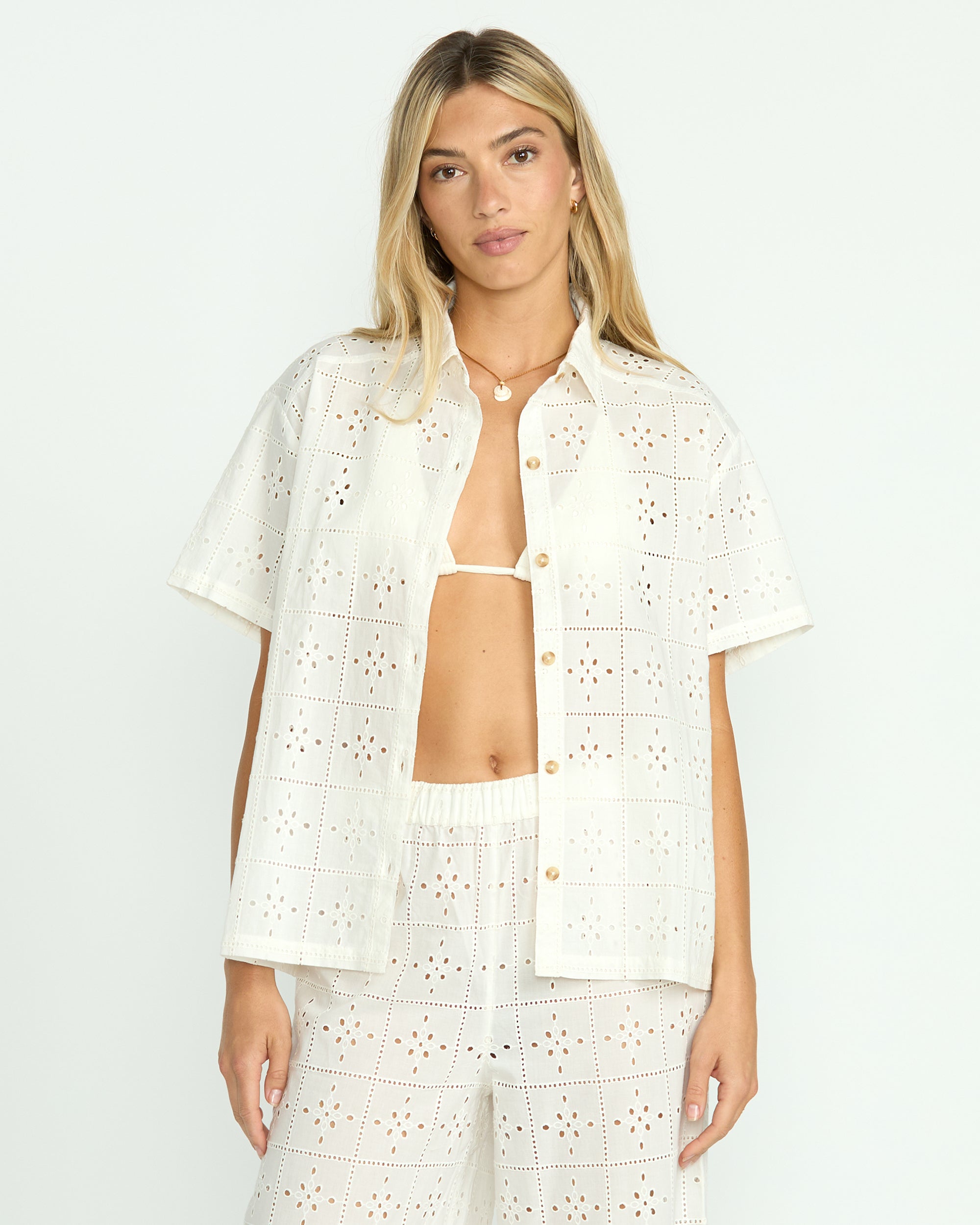 Eyelet Crush Beach Coverup Top - Salt Crystal - Image 2