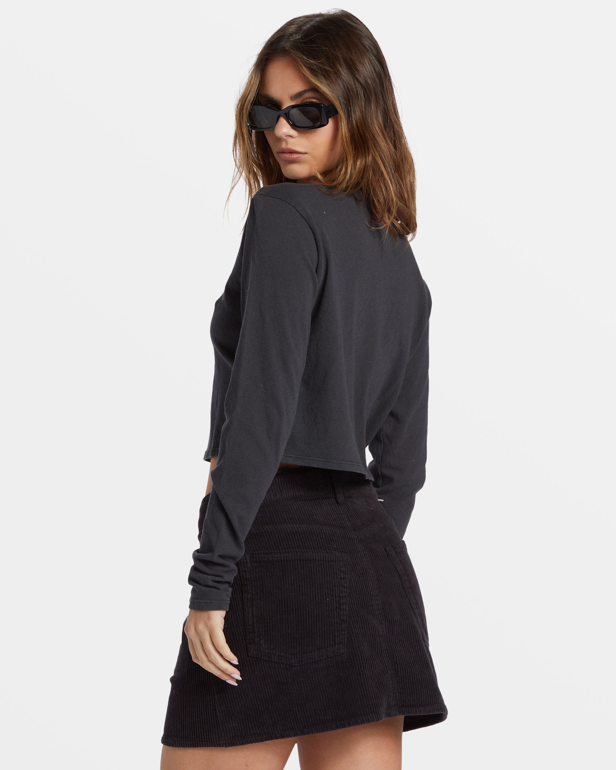 Marina Corduroy Skirt - Black Pebble - Image 2