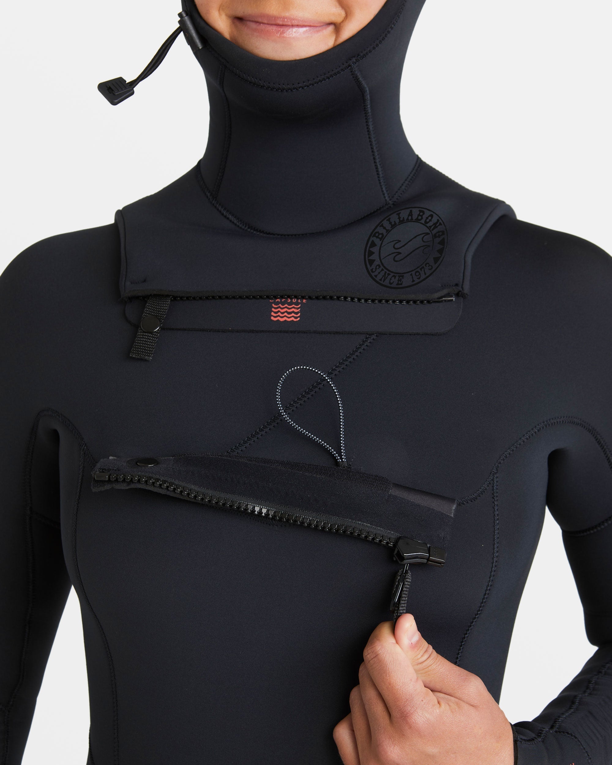 4/3mm Salty Dayz Natural Upcycler GBS Chest Zip Hooded Wetsuit - Black - Image 6