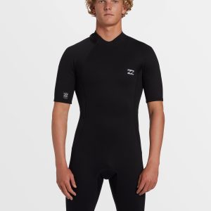 2mm Foil Flatlock Back Zip Short Sleeve Springsuit - Black