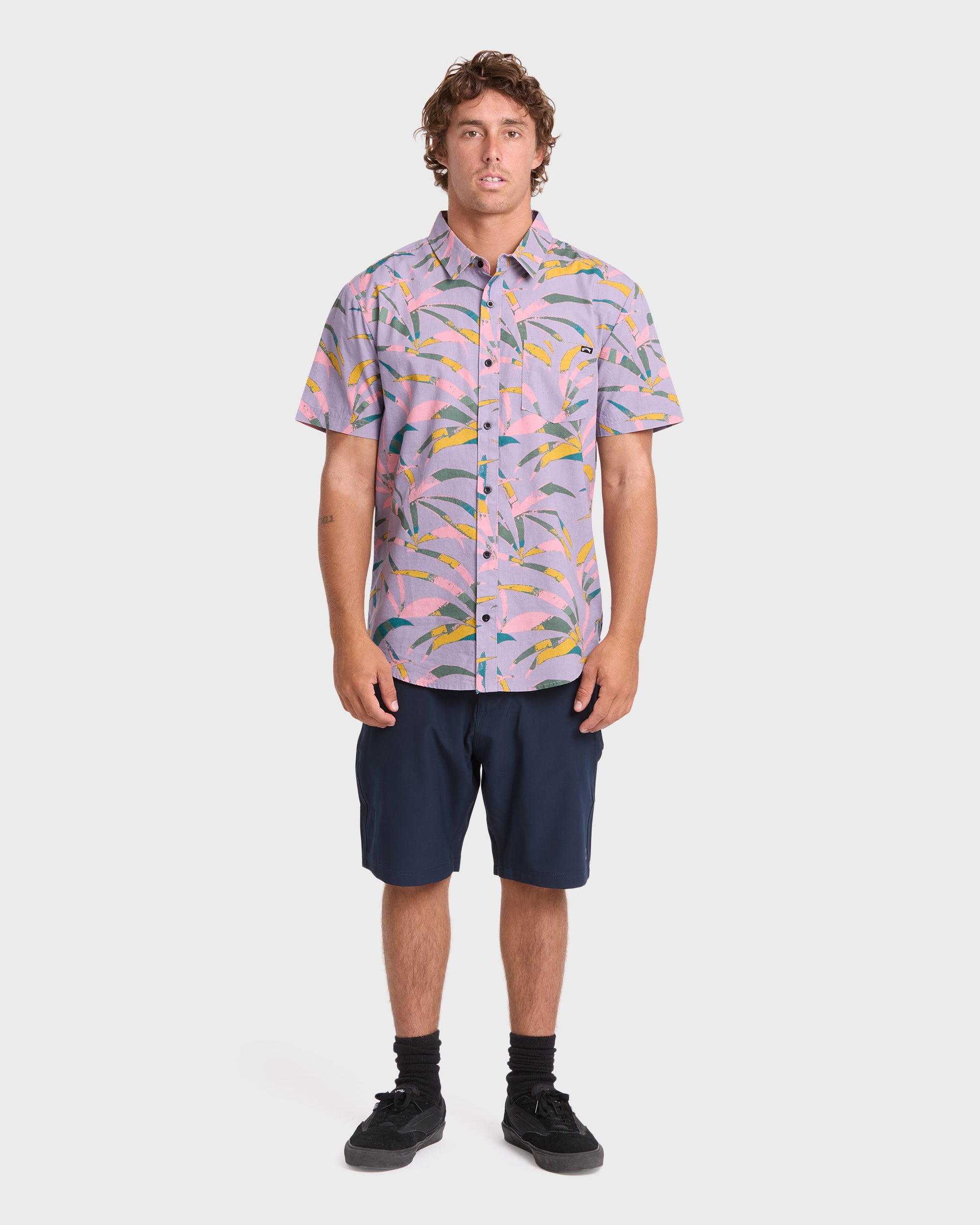 Multi Frond Short Sleeve Shirt - Grey Violet - Image 4