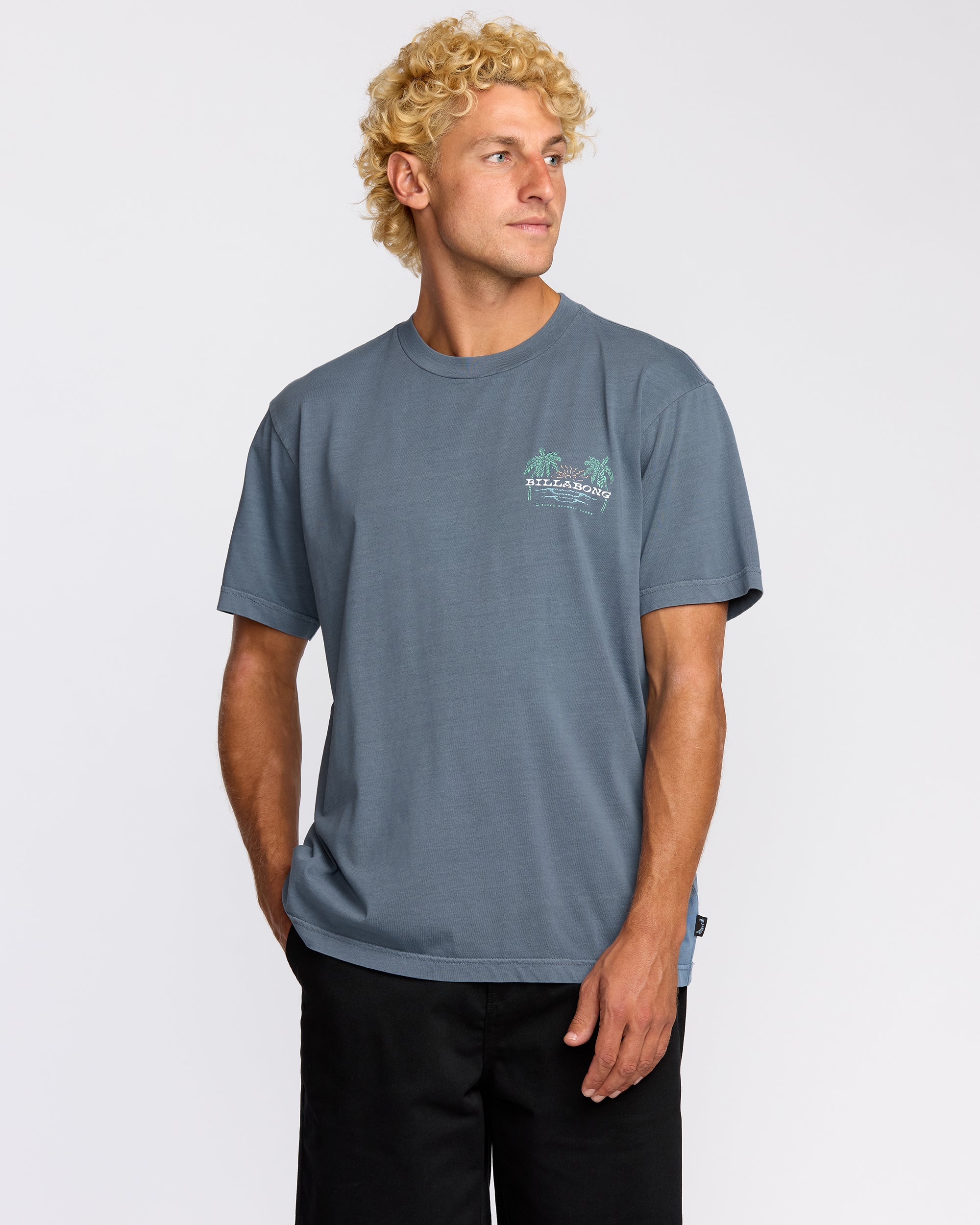 Social Lounge Premium Wave Wash Short Sleeve T-Shirt - Steel Blue
