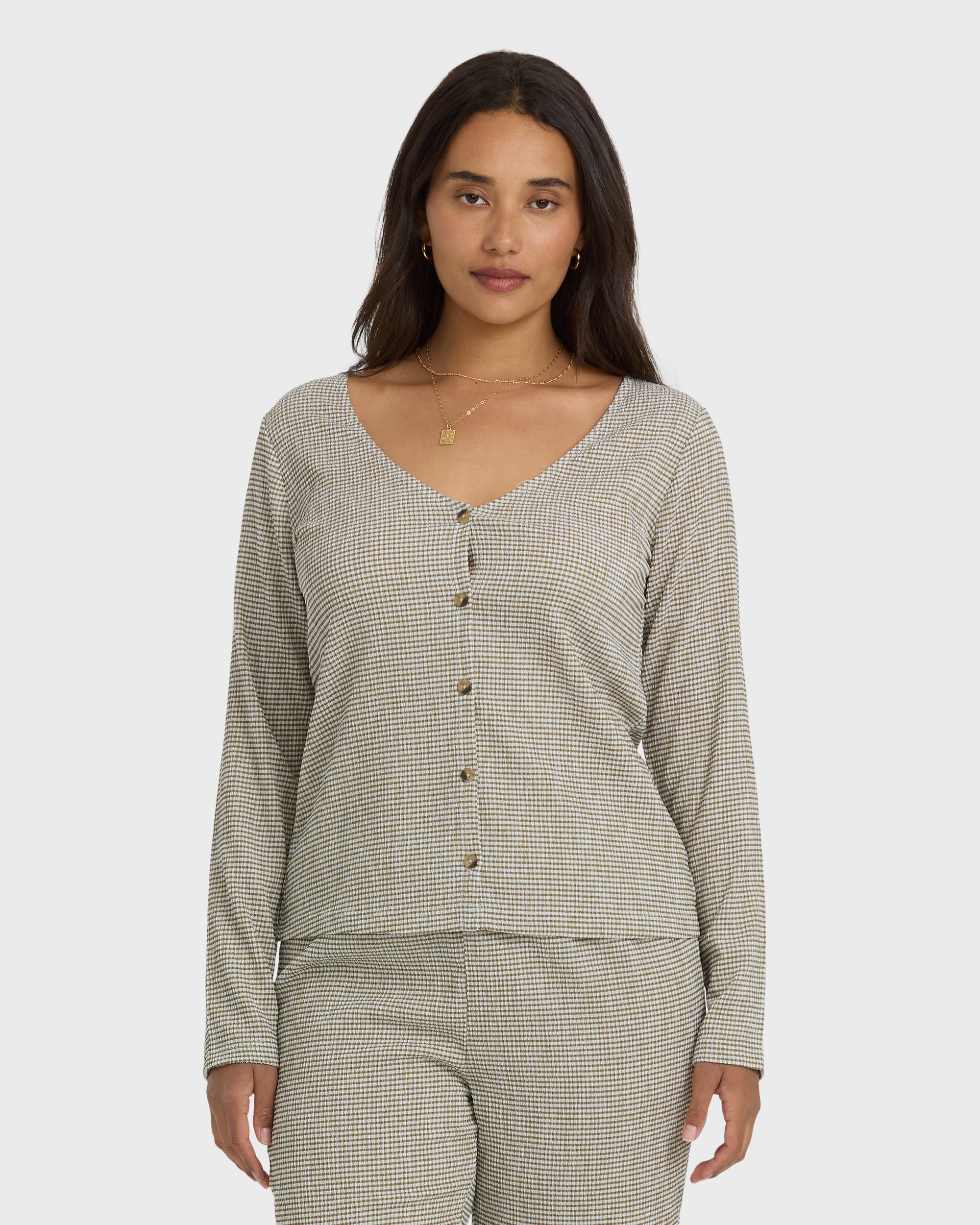 Hot Check Long Sleeve Knit Top - Martini Olive - Image 8