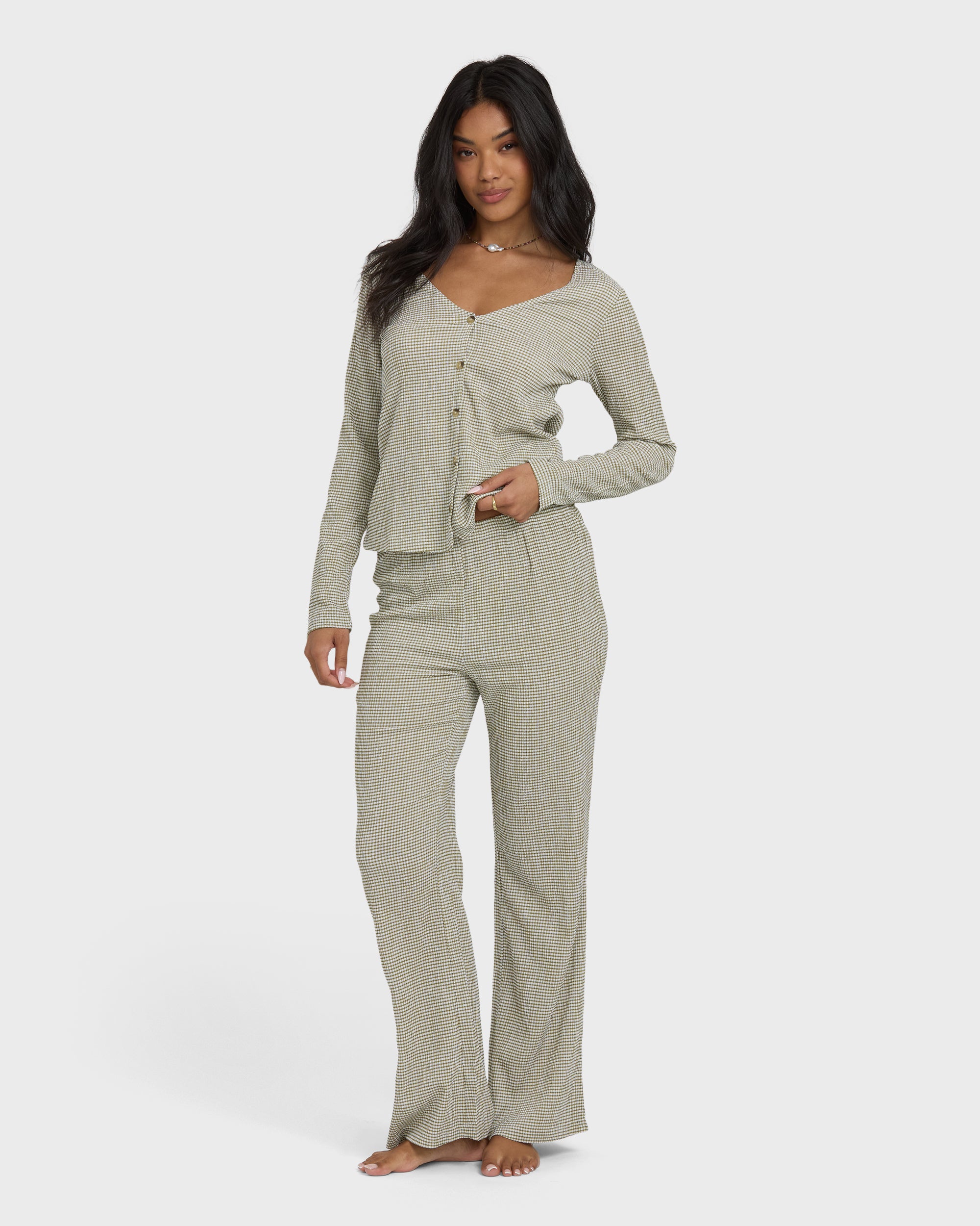 Hot Check Long Sleeve Knit Top - Martini Olive - Image 4